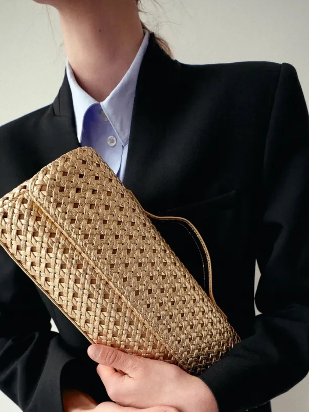 New Zara Gold Woven Envelope Bag with Gold Chain Crossbody Strap and Top Handle